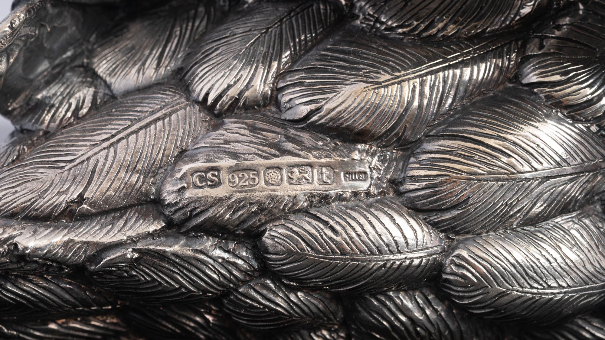 Silver swan feathers in detail