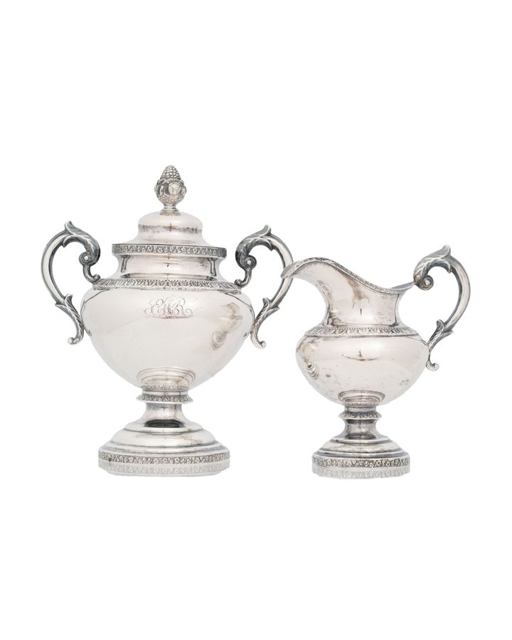 Lot 122: G.W. Taylor American Coin Silver Creamer and Covered Sugar