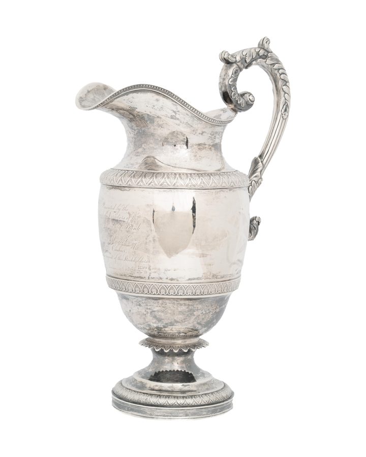 Lot 131: Ball, Tompkins & Black Coin Silver Presentation Water Pitcher, 1839