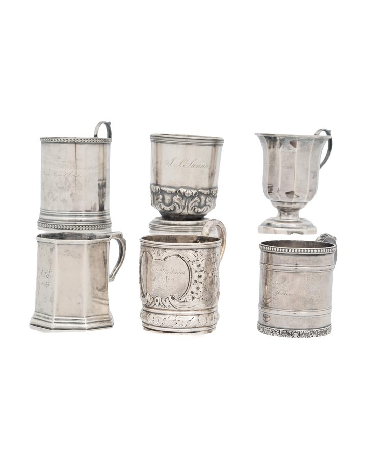 Lot 132: (6) American Coin Silver Presentation Cups, 1831–1854
