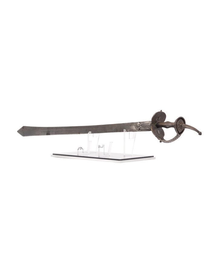 Lot 205A: Indian Khanda Sword with Arsenal Mark and Chiseled Iron Hilt