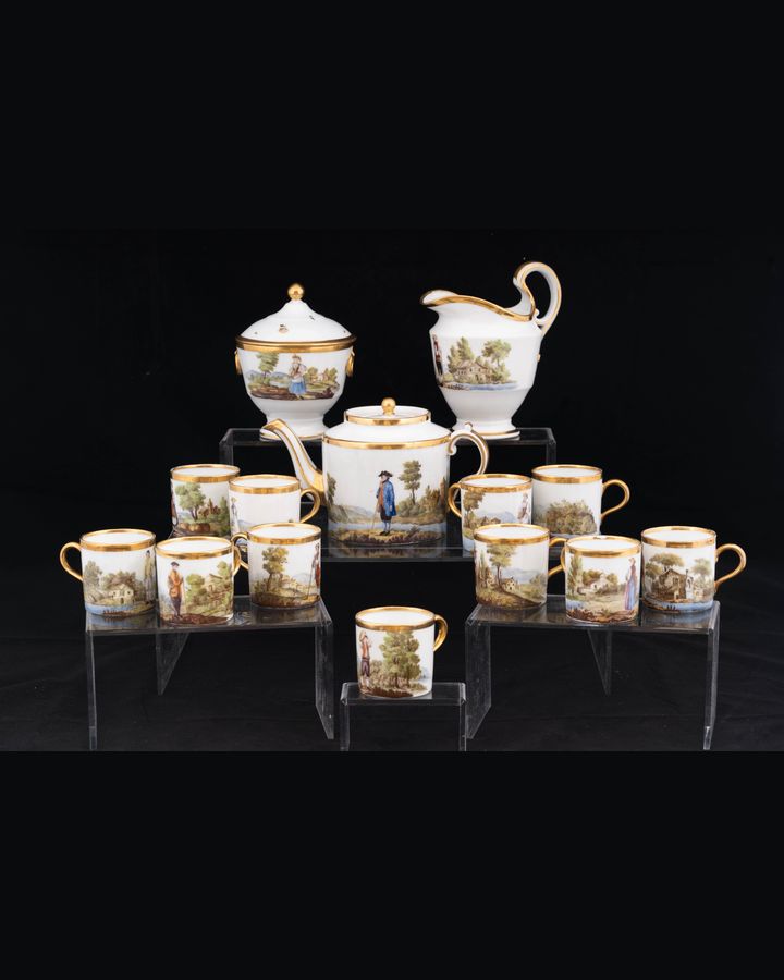 Lot 273: (14) Nyon Porcelain Paysan du Canton Tea Service, 1806