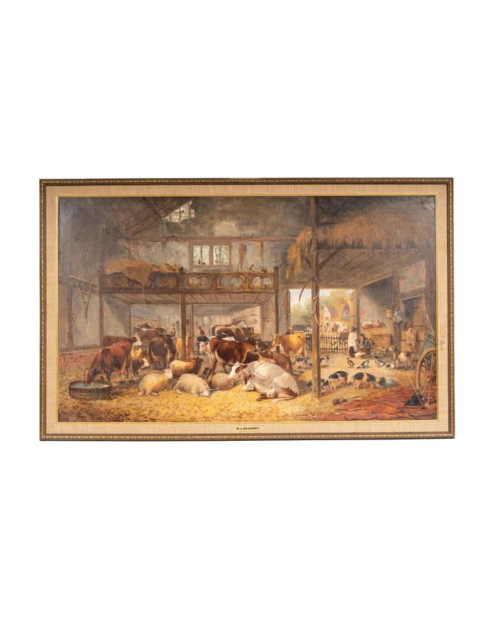 Lot 325: William G. Meadows (British, 19th C.), “Stable Interior,” Oil on Canvas