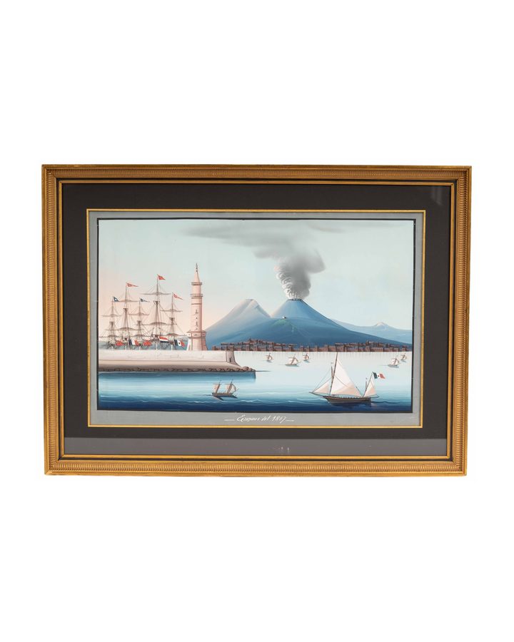 Lot 331: Italian School Gouache, Eruption of Vesuvius, 1867