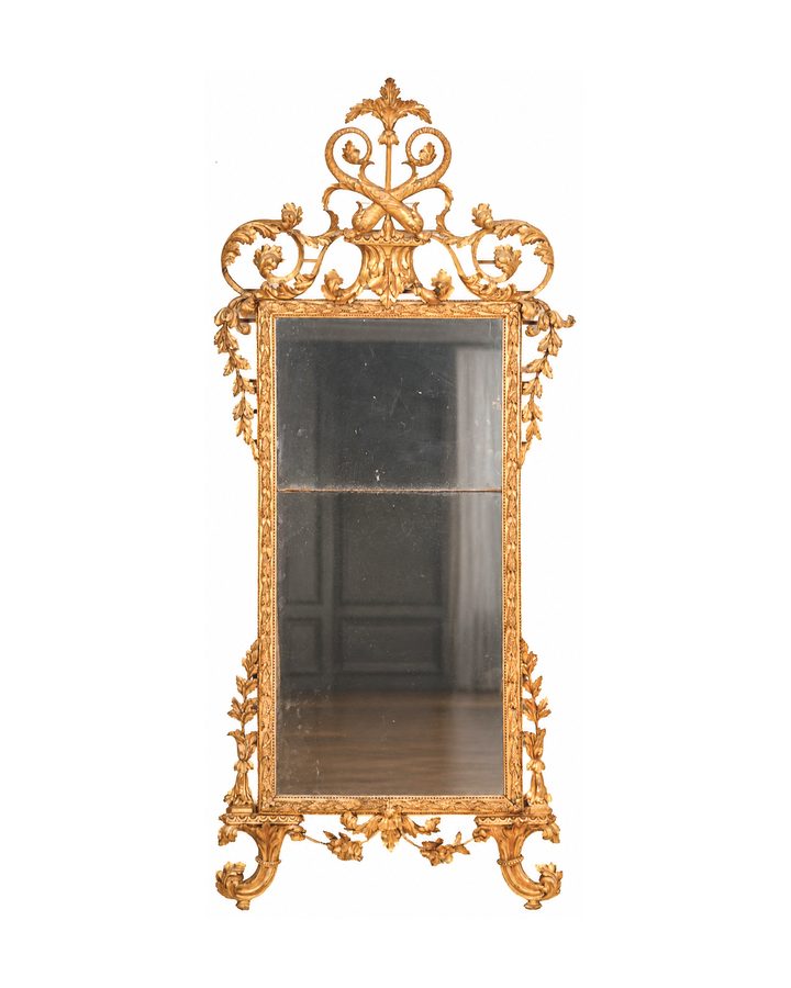 Lot 343: Italian Carved Giltwood Mirror with Dolphin and Cornucopia, Late 18th–Early 19th Century
