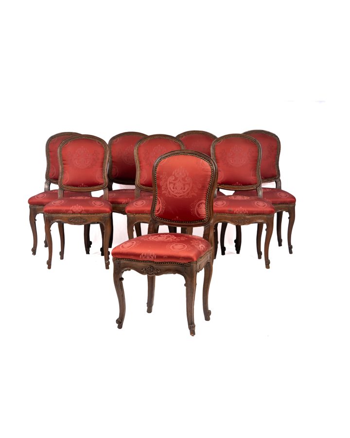 Lot 347: (8) French Carved Fruitwood Dining Chairs, 19th Century
